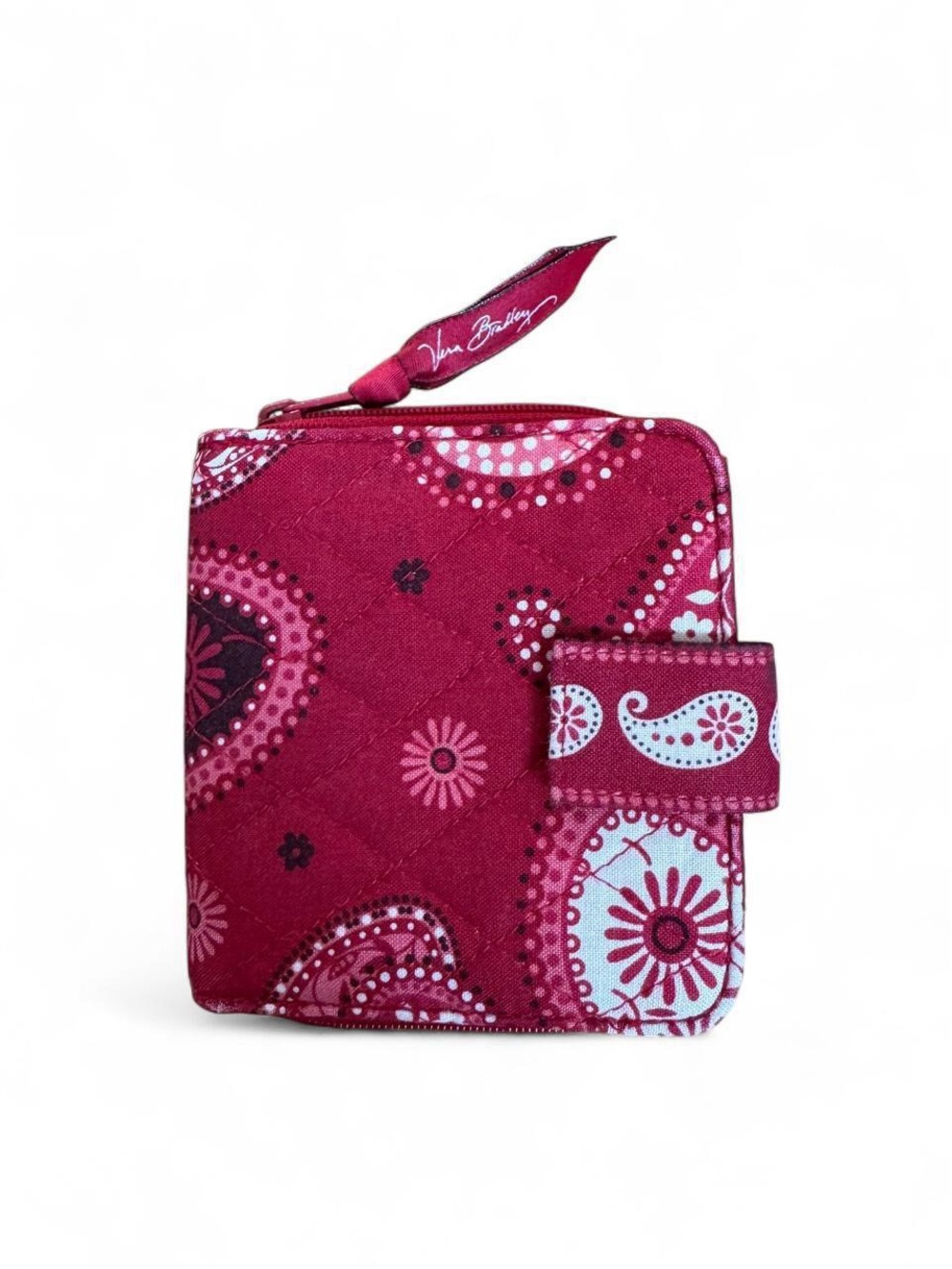 Vera Bradley Burgundy Paisley Quilted Wallet with Snap Tab and Zipper